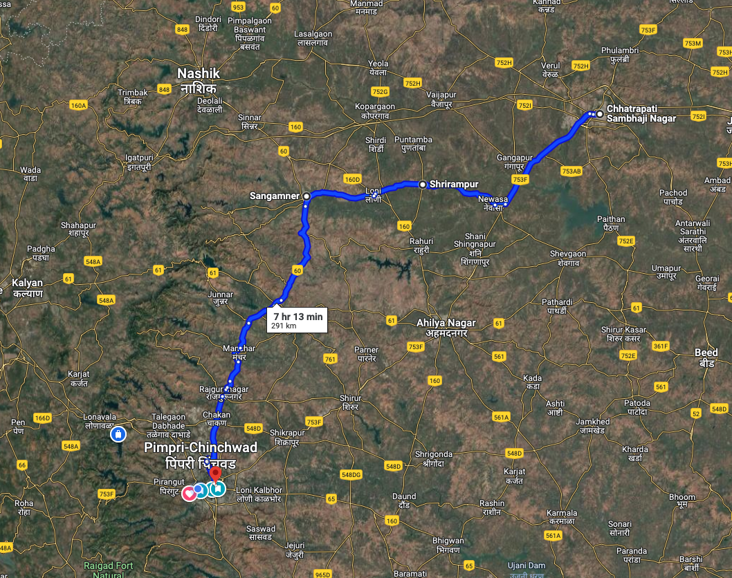 Chhatrapati Sambhaji Nagar to Pune via Sangamner