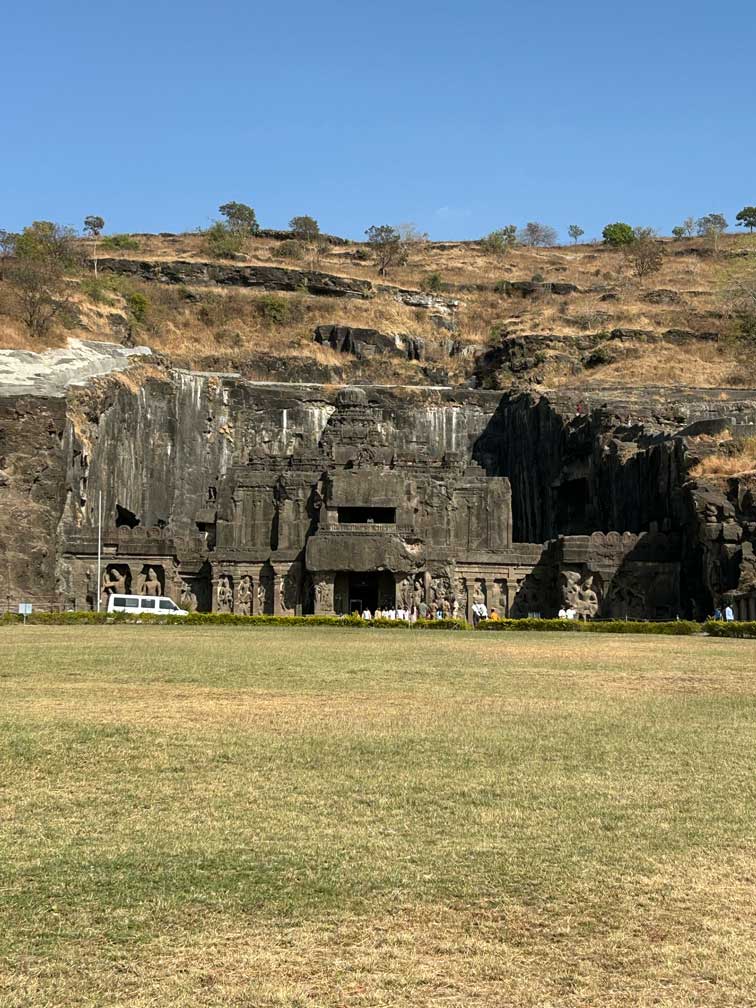 View of the magnificent Kailasa Temple from the entrance of Ellora caves