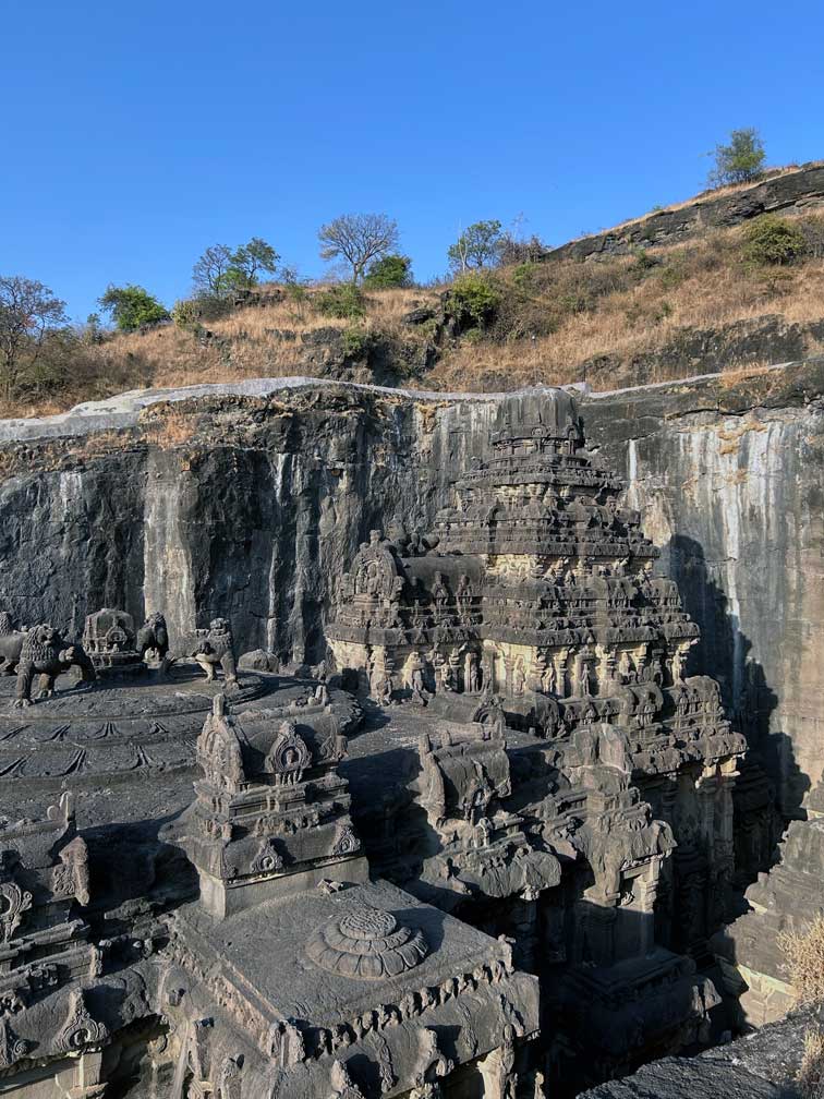 Kailasa temple view from the side mountain other half