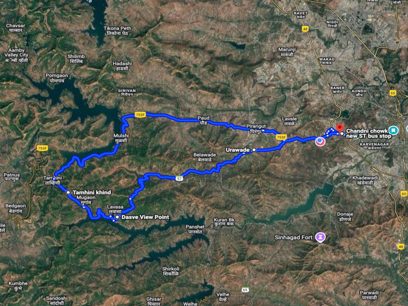 Tamhini Lavasa route from Pune base