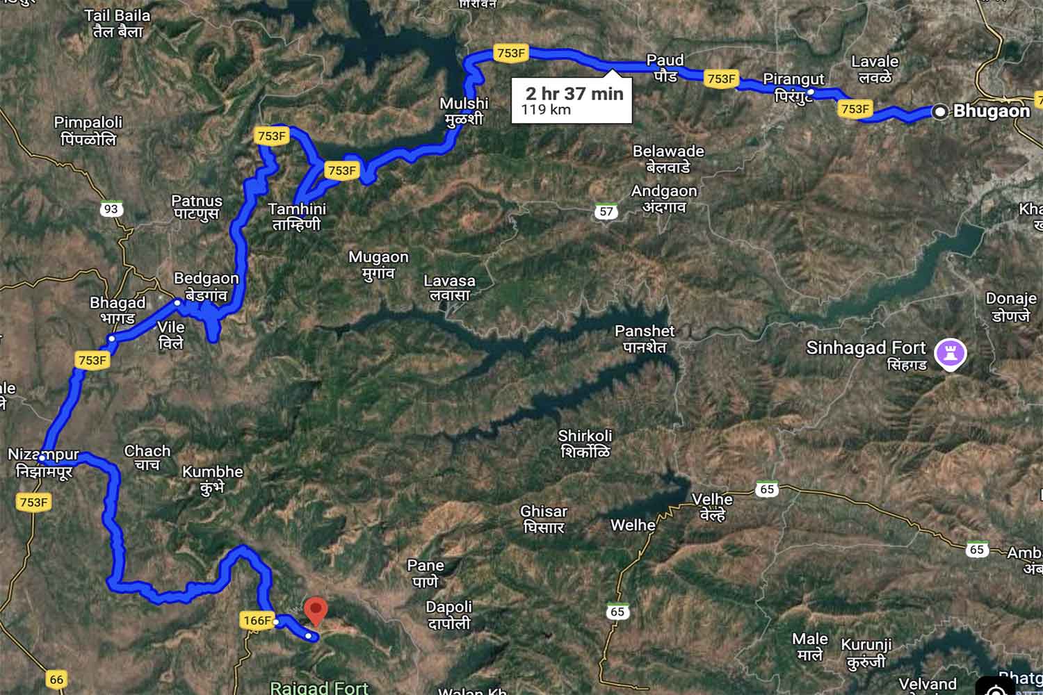 Bhugaon, Pune to Raigad rope way route via tamhini ghat, Nizampur and isolated route